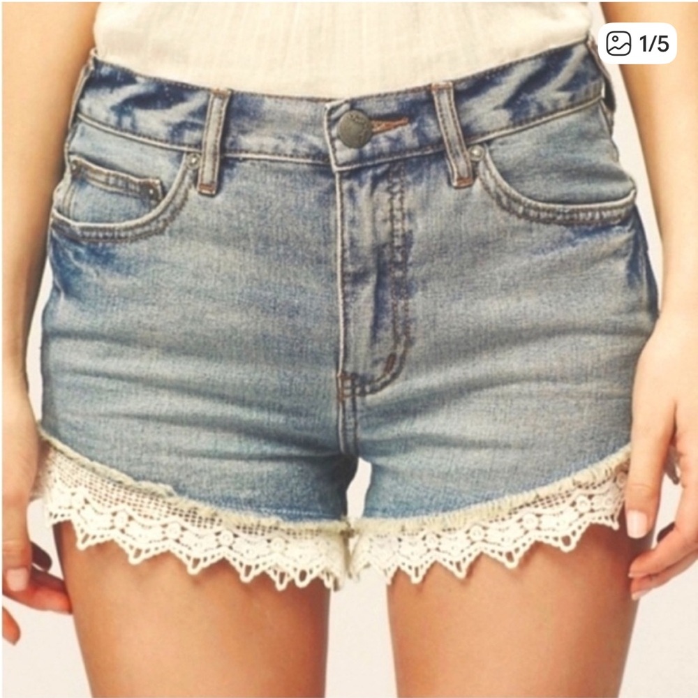 Free People Lace Trim Denim Shorts
